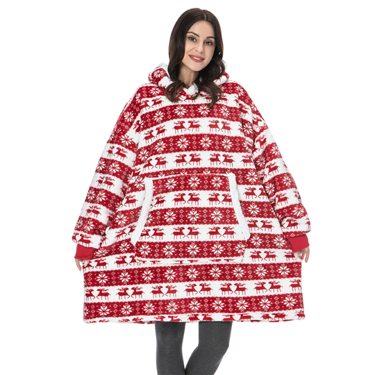 Oversized fleece hættetrøje tæppe med lomme
