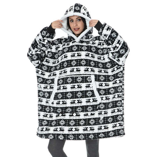 Oversized fleece hættetrøje tæppe med lomme