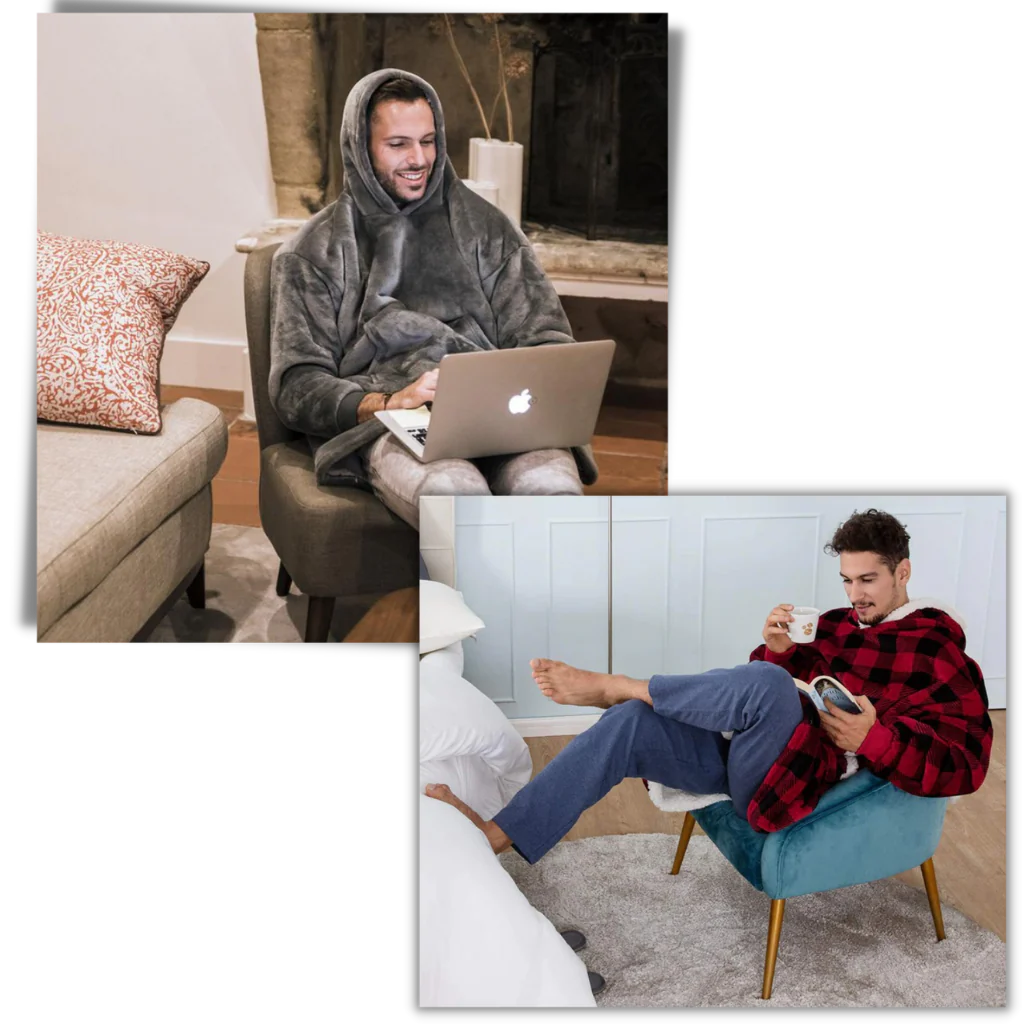 Oversized fleece hættetrøje tæppe med lomme