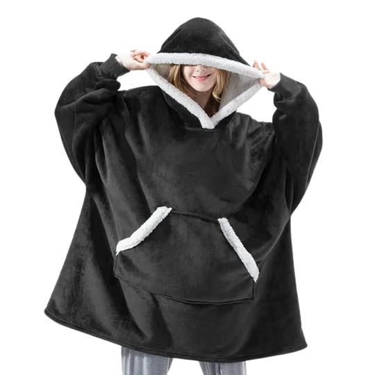 Oversized fleece hættetrøje tæppe med lomme