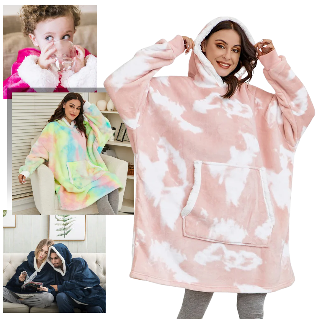 Oversized fleece hættetrøje tæppe med lomme
