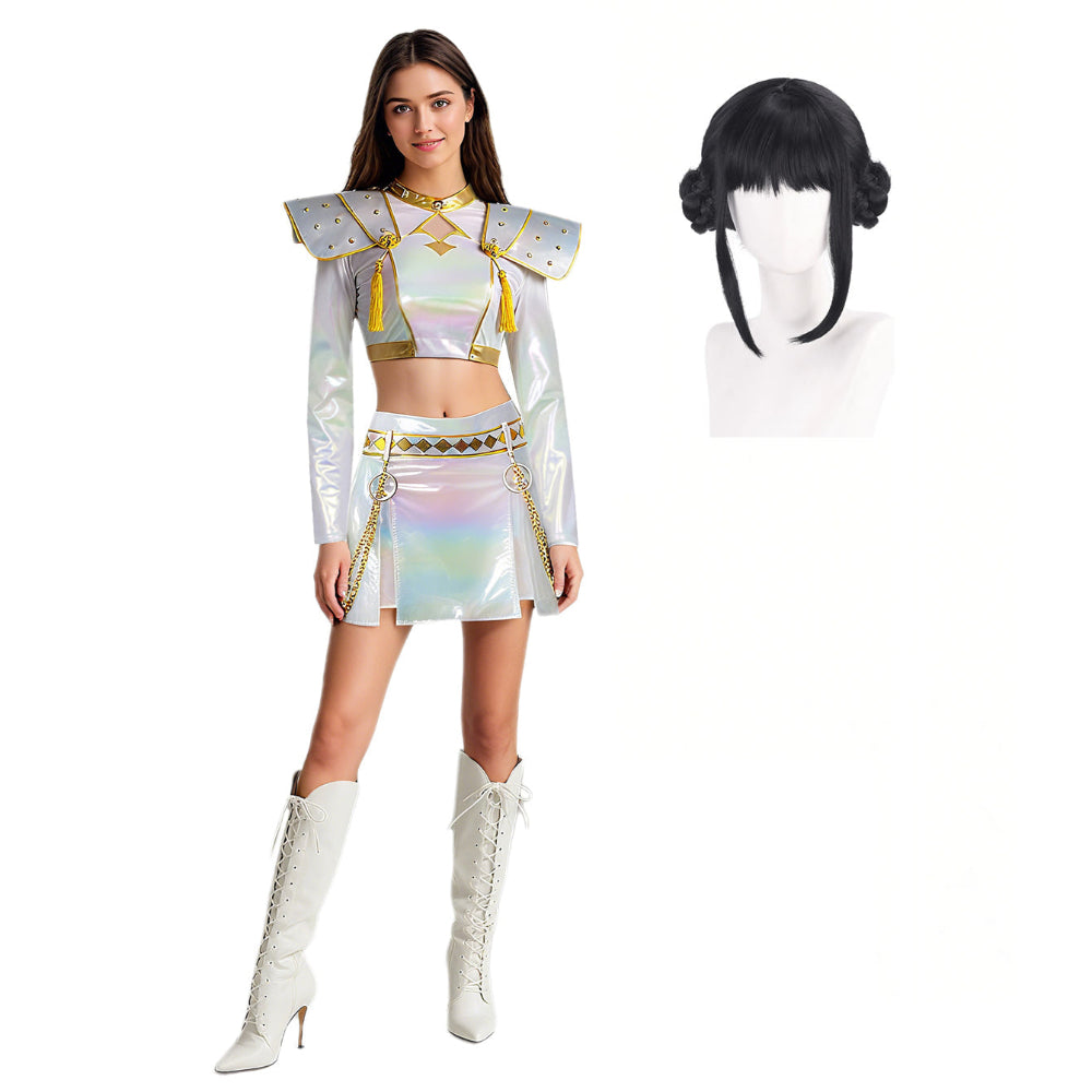 Pop Idol Costume White PU Leather Outfit Stage Performance Dress for Halloween Cosplay - Image 2
