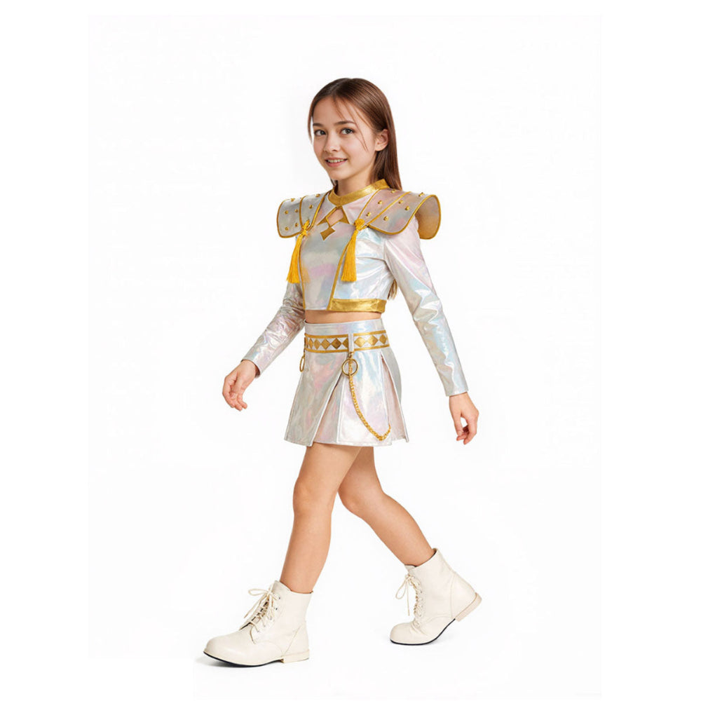 Pop Idol Costume White PU Leather Outfit Stage Performance Dress for Halloween Cosplay - Image 6