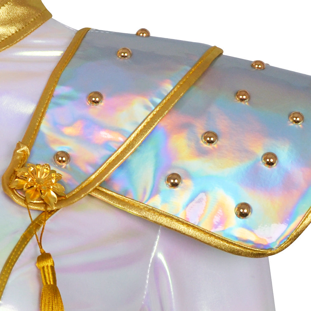 Pop Idol Costume White PU Leather Outfit Stage Performance Dress for Halloween Cosplay - Image 8
