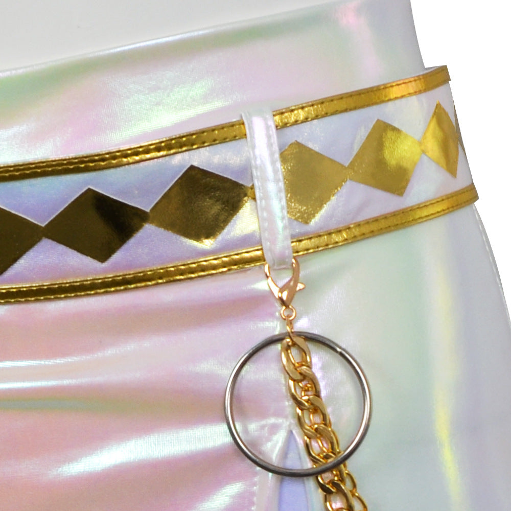 Pop Idol Costume White PU Leather Outfit Stage Performance Dress for Halloween Cosplay - Image 9