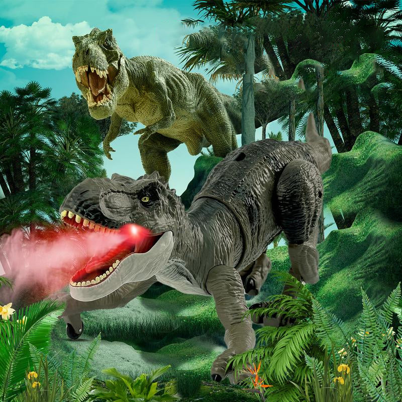 Jouet dinosaure télécommandé avec marche, LED et brouillard