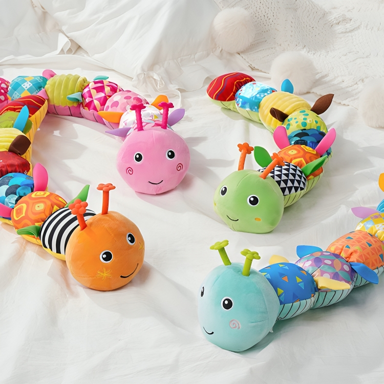 Jouet peluche musical chenille sensorielle pour bébé