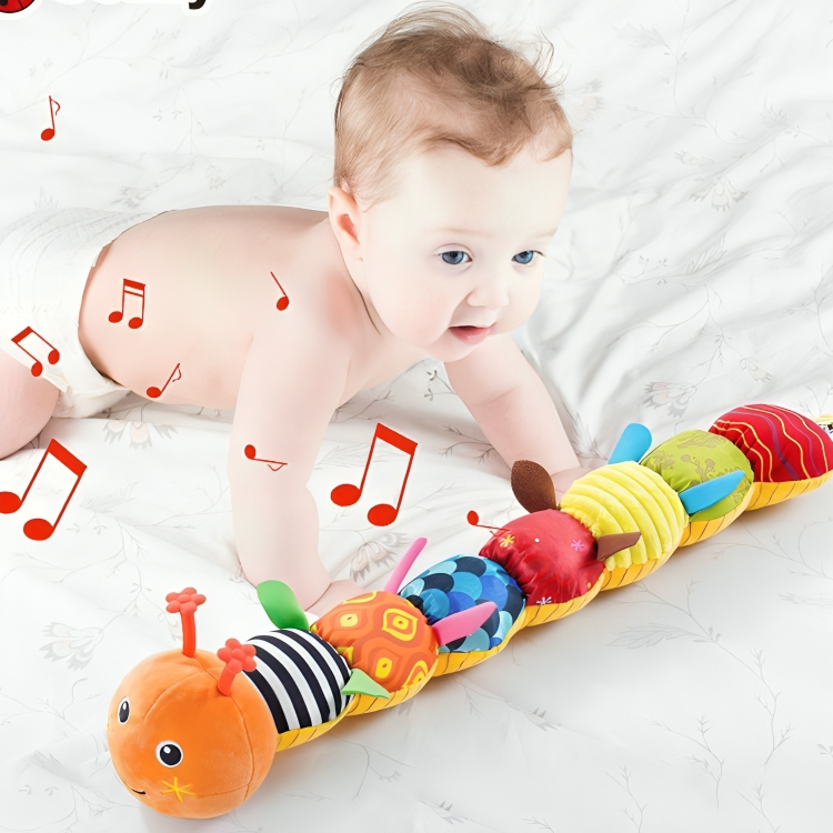 Jouet peluche musical chenille sensorielle pour bébé