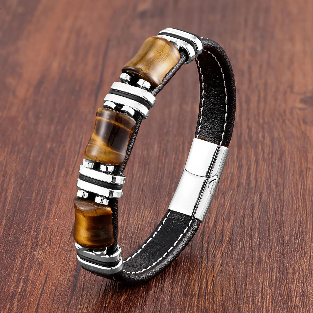 Bracelet en cuir avec pierre naturelle œil de tigre