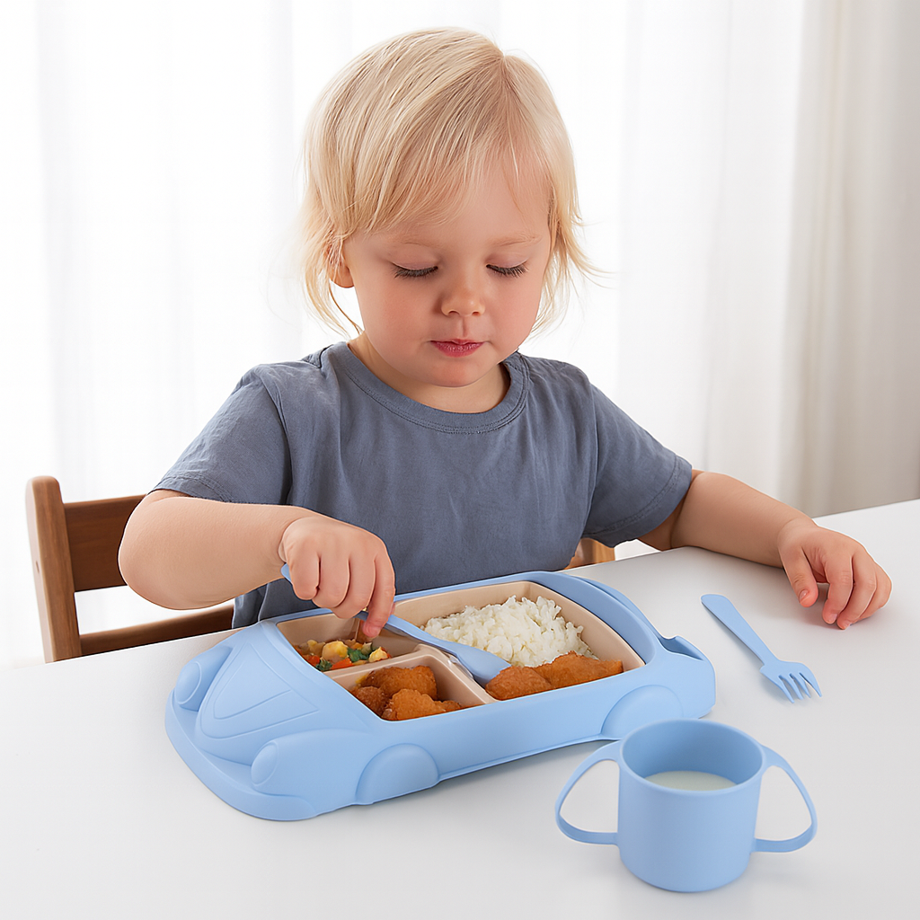 Kids Plate Set Car Style Durable Plastic Design
