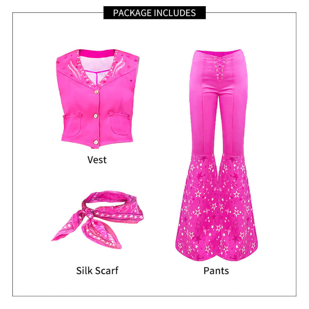 Y2k Sexy Cowgirl Costume 70s Disco Outfits Hot Pink Flare Pants with Vest Western Halloween Costume - Image 7