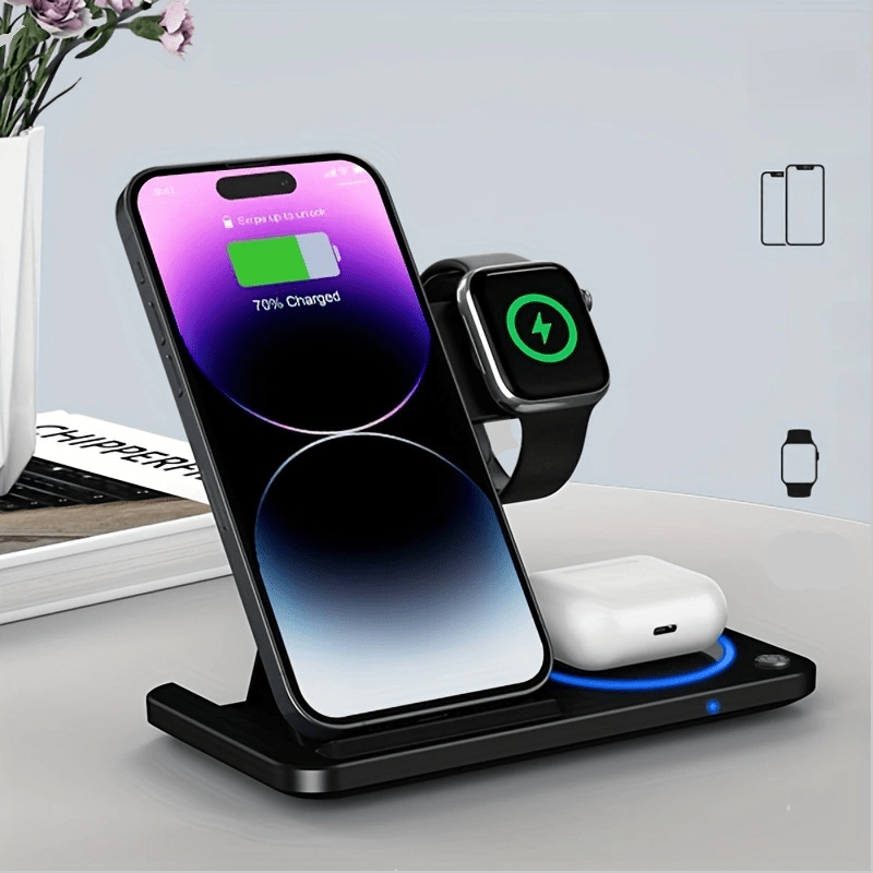 Bezdrátová nabíjecí stanice pro telefon, hodinky, sluchátka