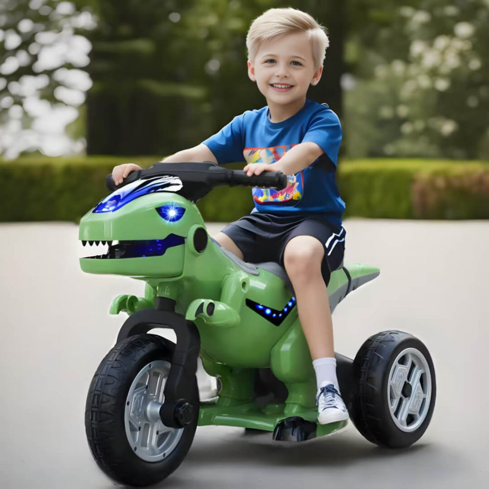 12V Kids Electric Motorcycle 3 Wheels Dinosaur Car Dual Drive Ride On Car For Boys & Girls - Image 1