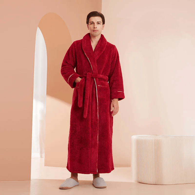 Fleece badekåbe med bælte til vintervarme