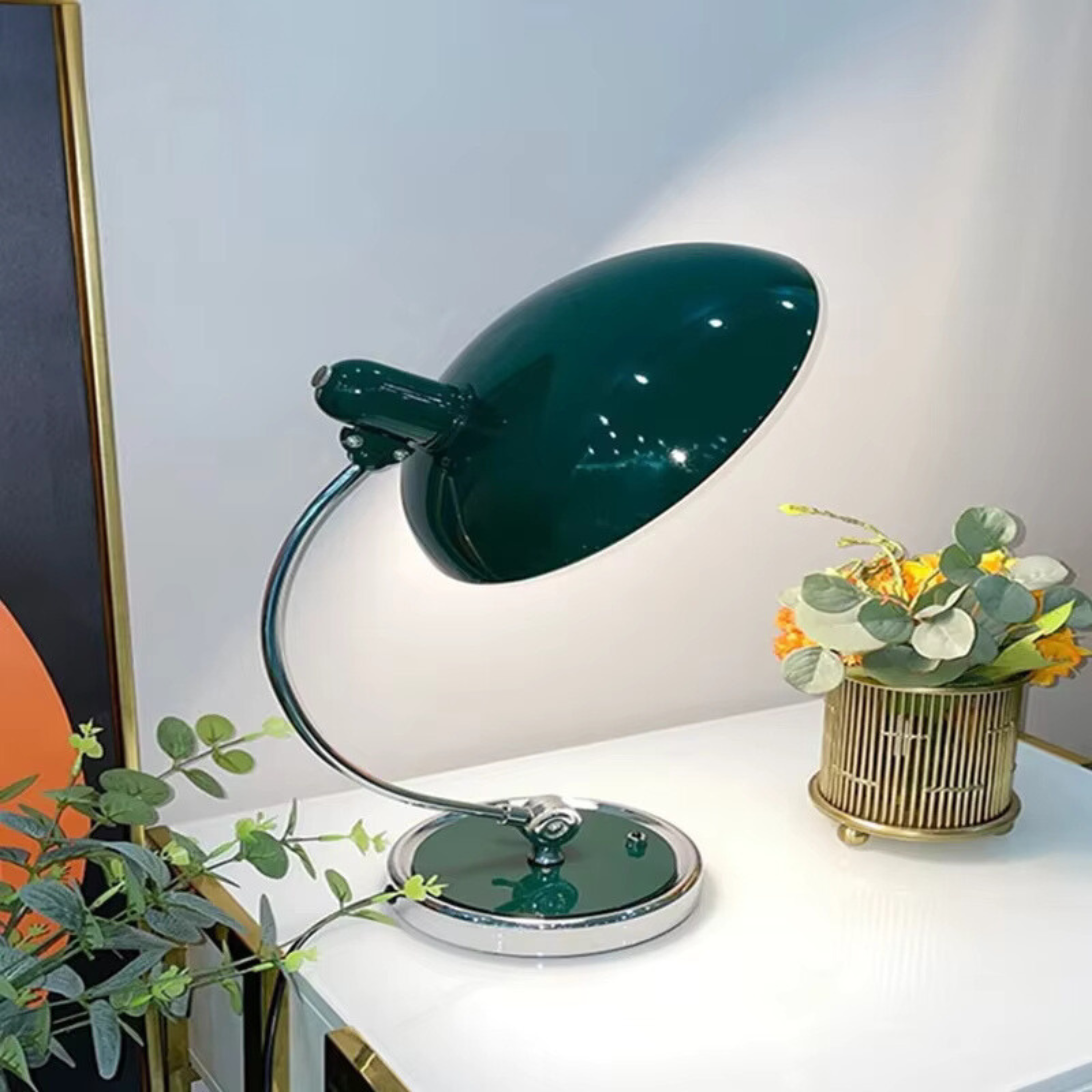 Bordlampe Bauhaus-stil krom jern lys