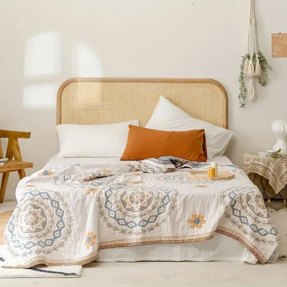 Bomuldstæppe med Mandala Boho-print