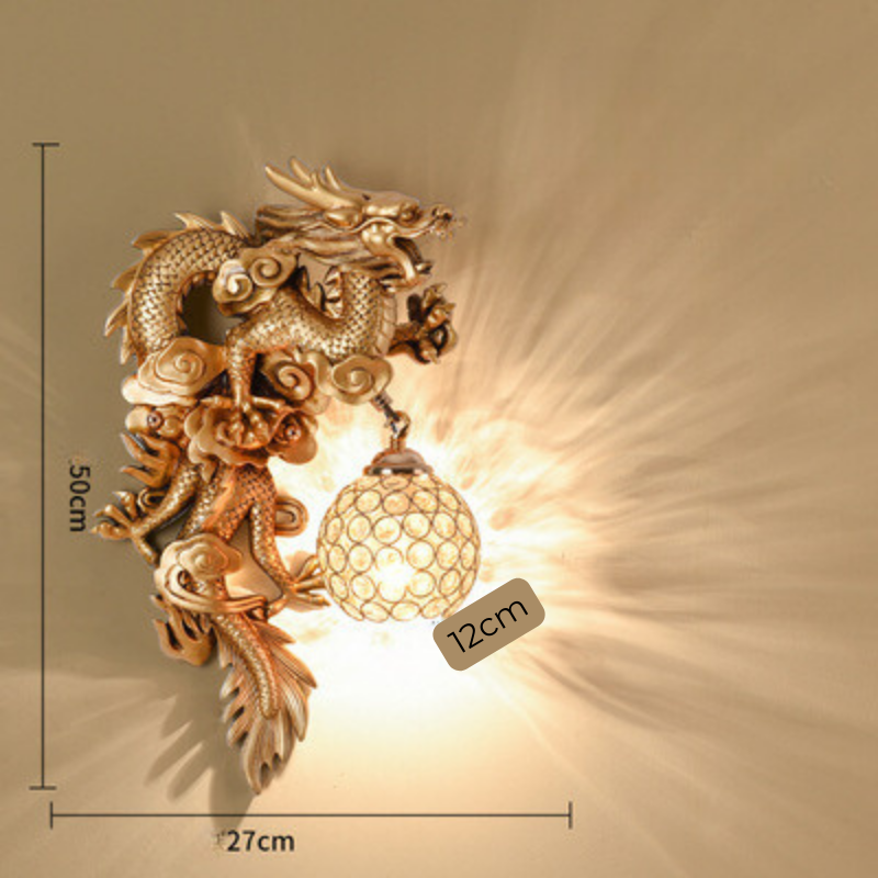 Radiant Ember Dragon and Phoenix Wall Light - Antique-Style Decorative Lamp for Living Room & Hallway