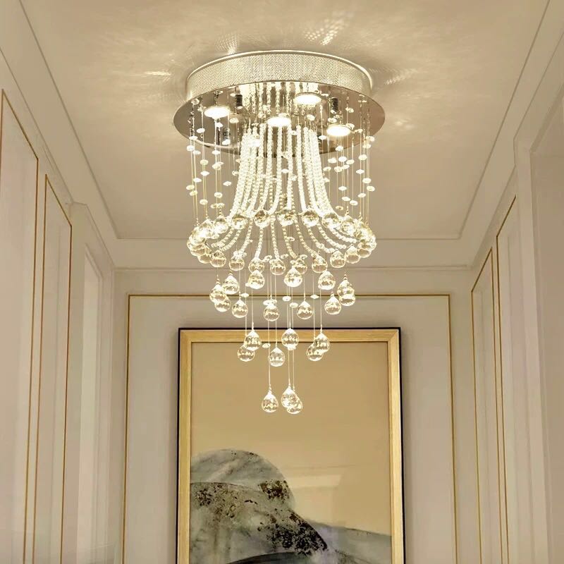 Luminous Aura - Contemporary Jellyfish Flush Mount Ceiling Light with Luxury Crystal for Living Room & Hallway