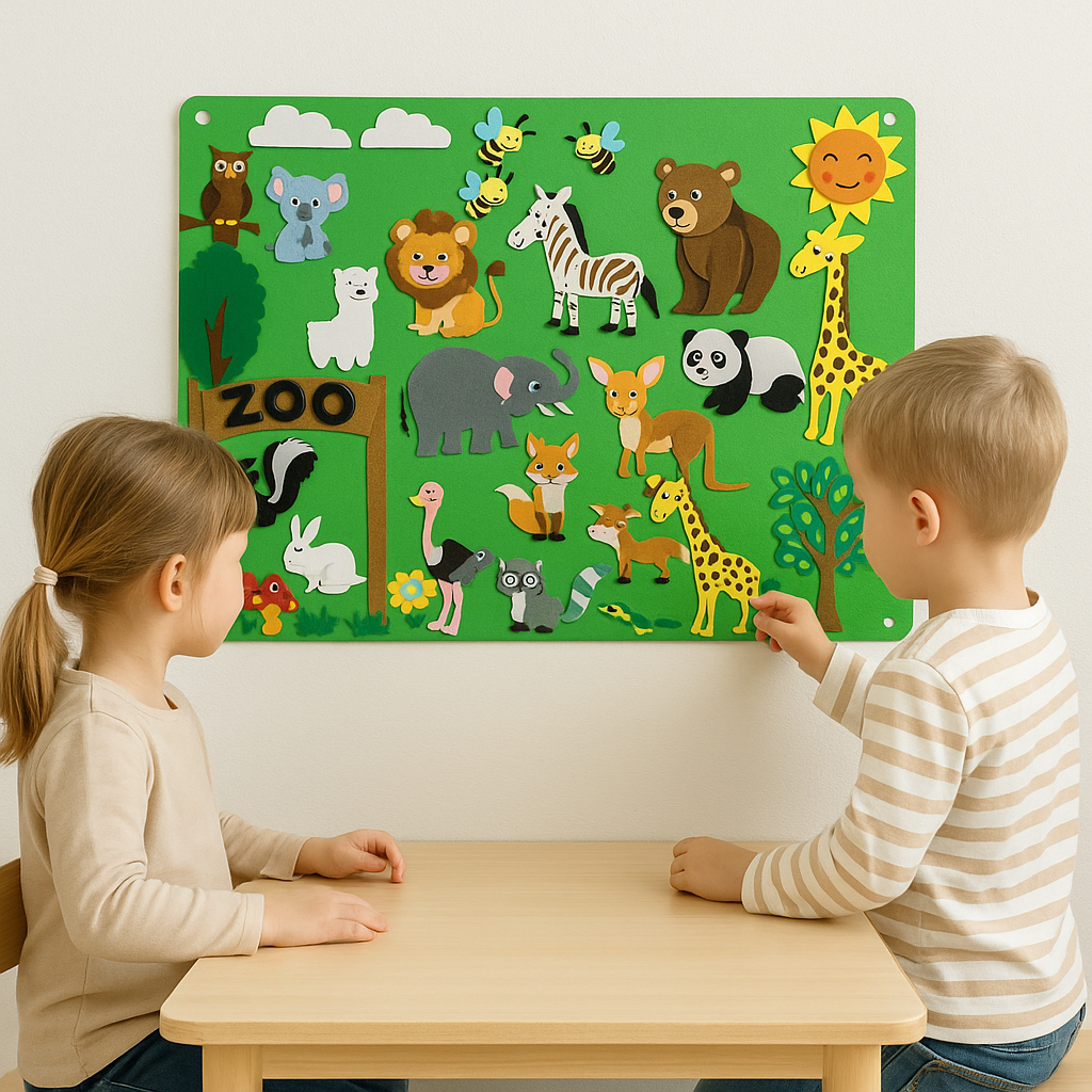 Lavagna in Feltro per Decorazione Murale Gioco Educativo Zoo