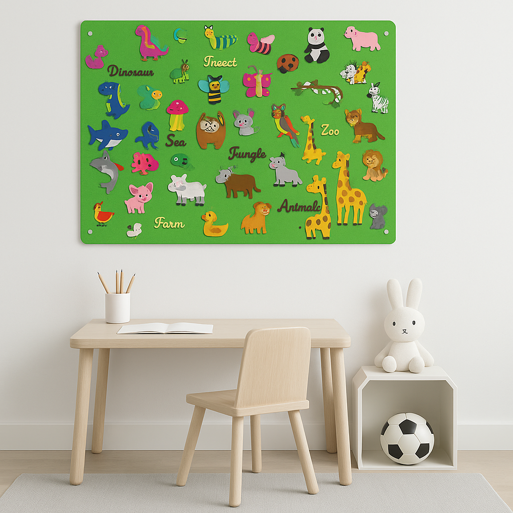 Lavagna in Feltro per Decorazione Murale Gioco Educativo Zoo