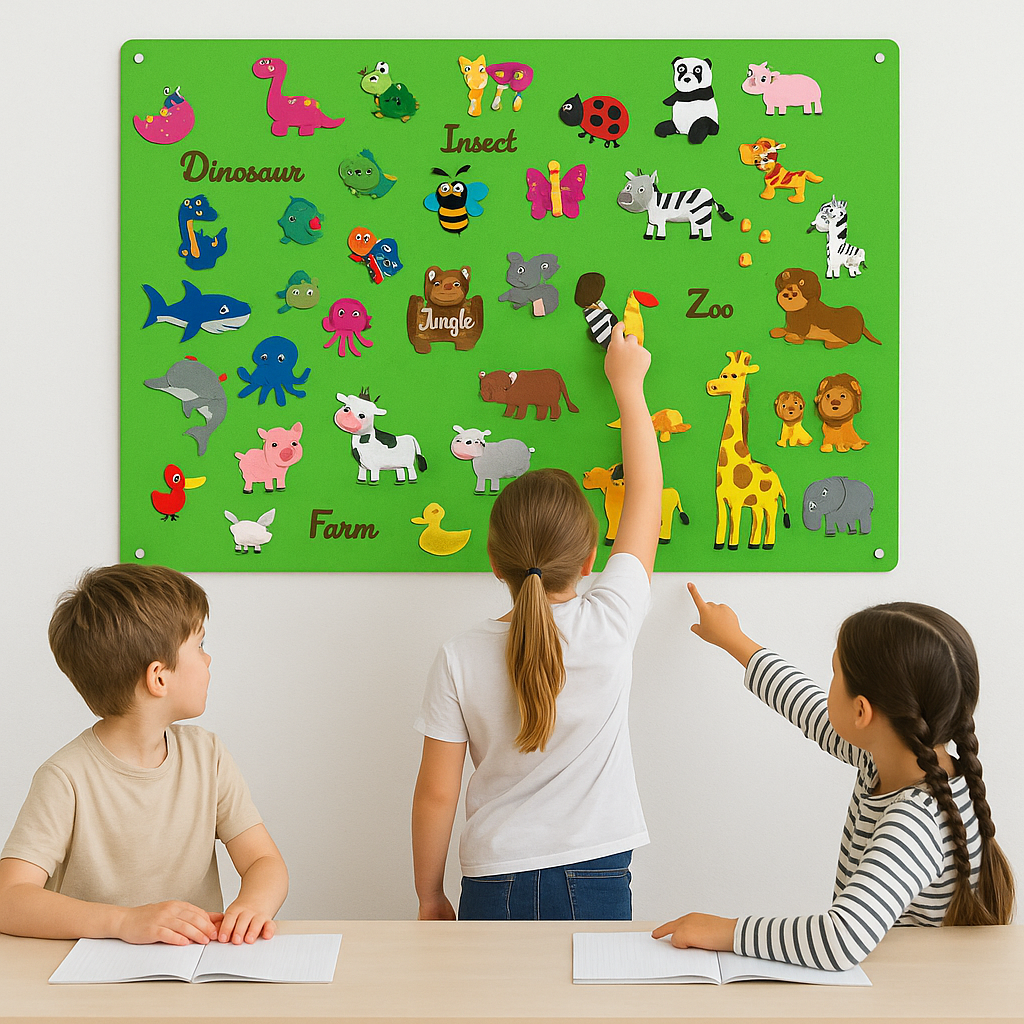 Lavagna in Feltro per Decorazione Murale Gioco Educativo Zoo