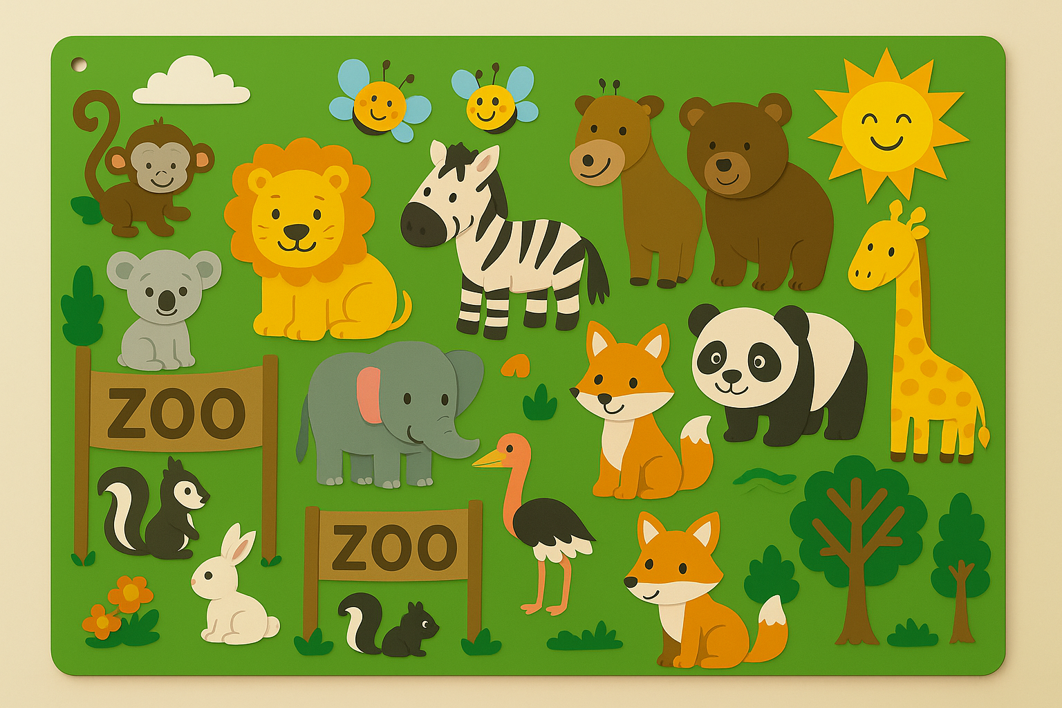 Lavagna in Feltro per Decorazione Murale Gioco Educativo Zoo