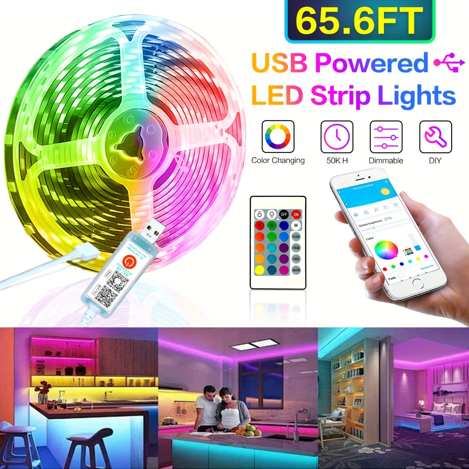 LED-strips med farveskift og app-styring
