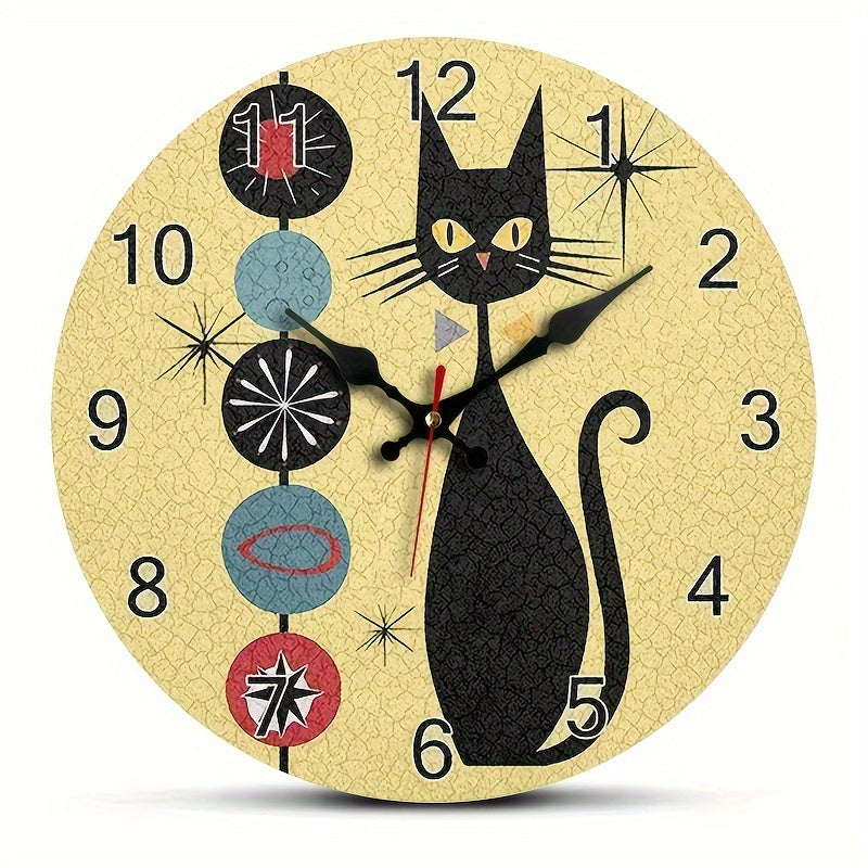 WhiskerCharm - Silent Wooden Wall Clock with Cat Design