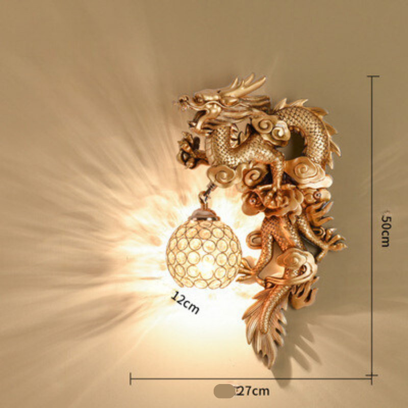 Radiant Ember Dragon and Phoenix Wall Light - Antique-Style Decorative Lamp for Living Room & Hallway