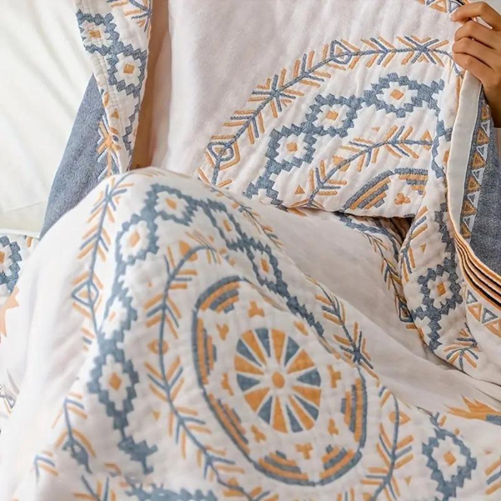 Bomuldstæppe med Mandala Boho-print
