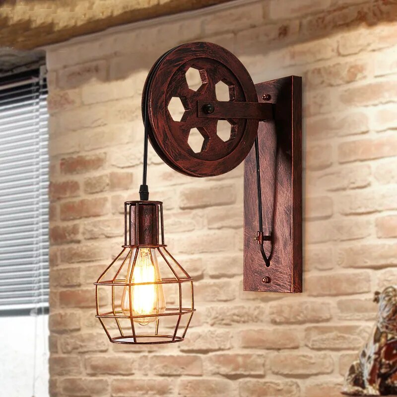 Timeless Glow: Retro Industrial Wall Lamp – Vintage Wood and Metal Design for Rustic Interiors