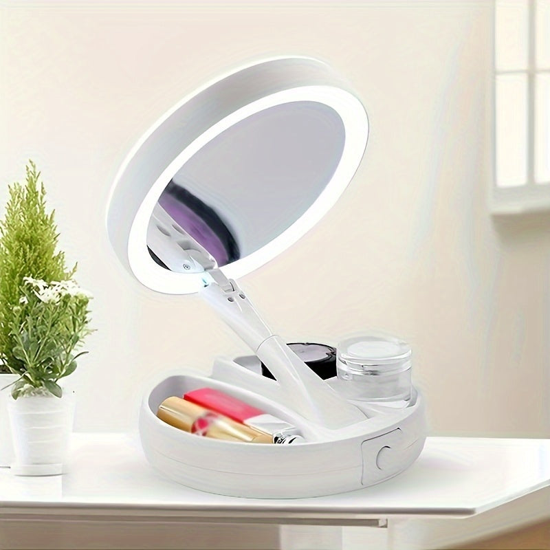 GlowMirror - LED Makeup Mirror with Storage Box, 1X & 10X Magnification