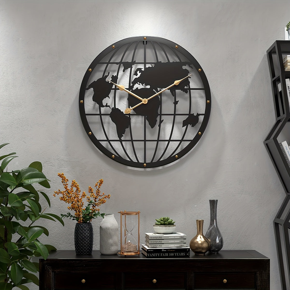 WorldTime - Silent 40cm Metal Clock with Golden Accents