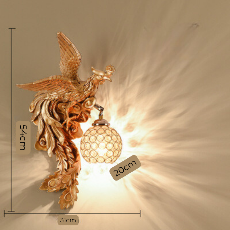 Radiant Ember Dragon and Phoenix Wall Light - Antique-Style Decorative Lamp for Living Room & Hallway