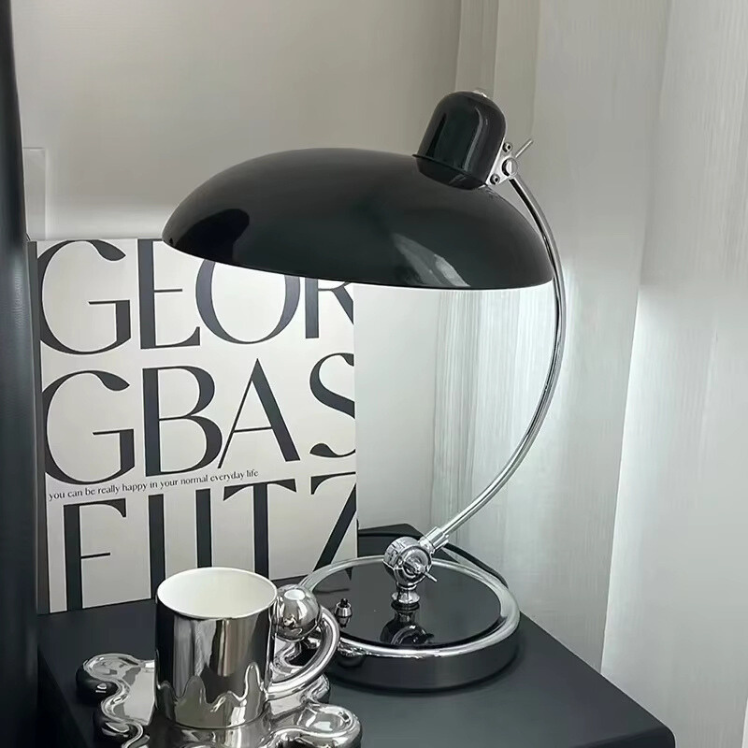 Bordlampe Bauhaus-stil krom jern lys