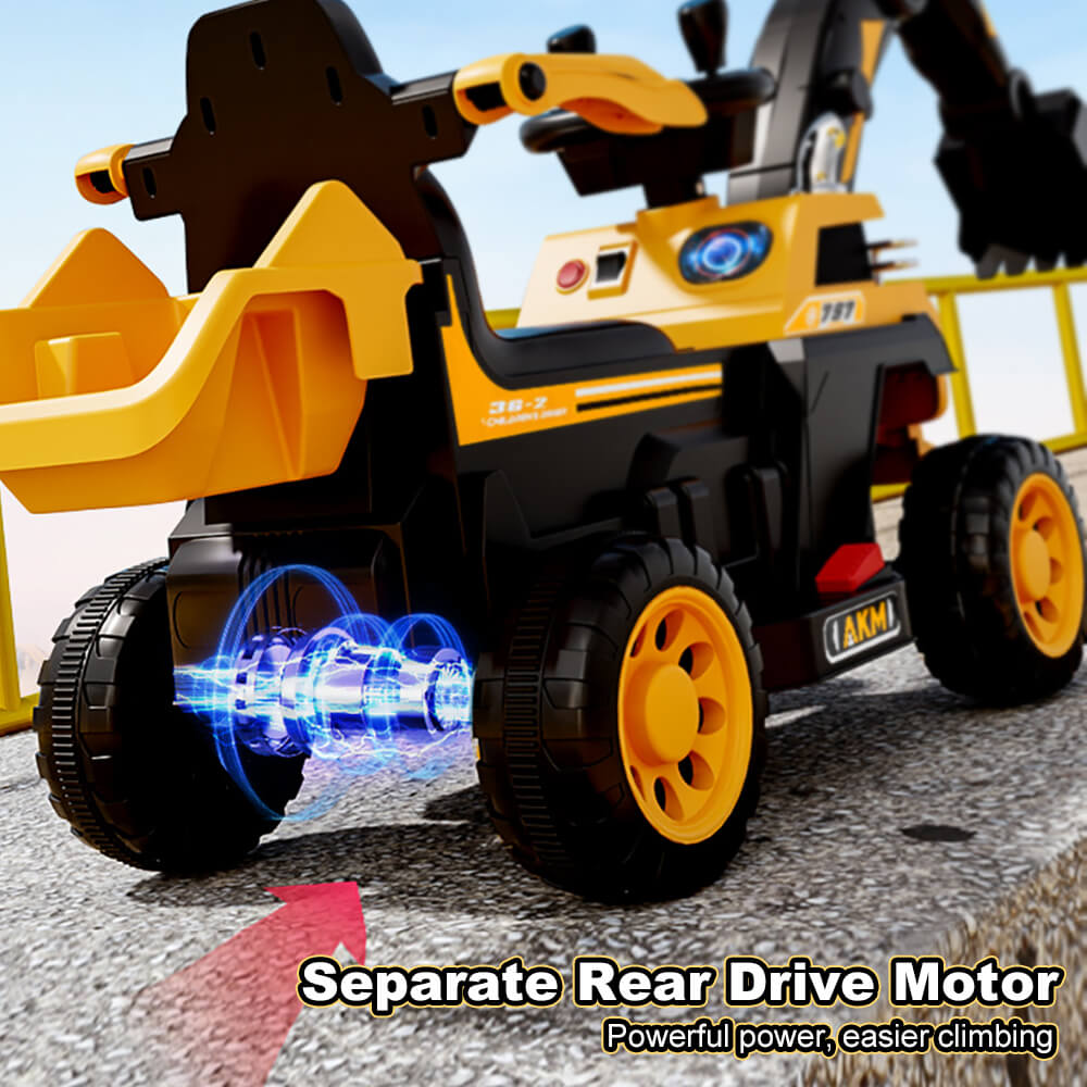 3-In-1 Toddler 6V Ride-On Push Car Kids 4WD Rechargeable Excavator with Fully Electric Digging Arm - Image 6