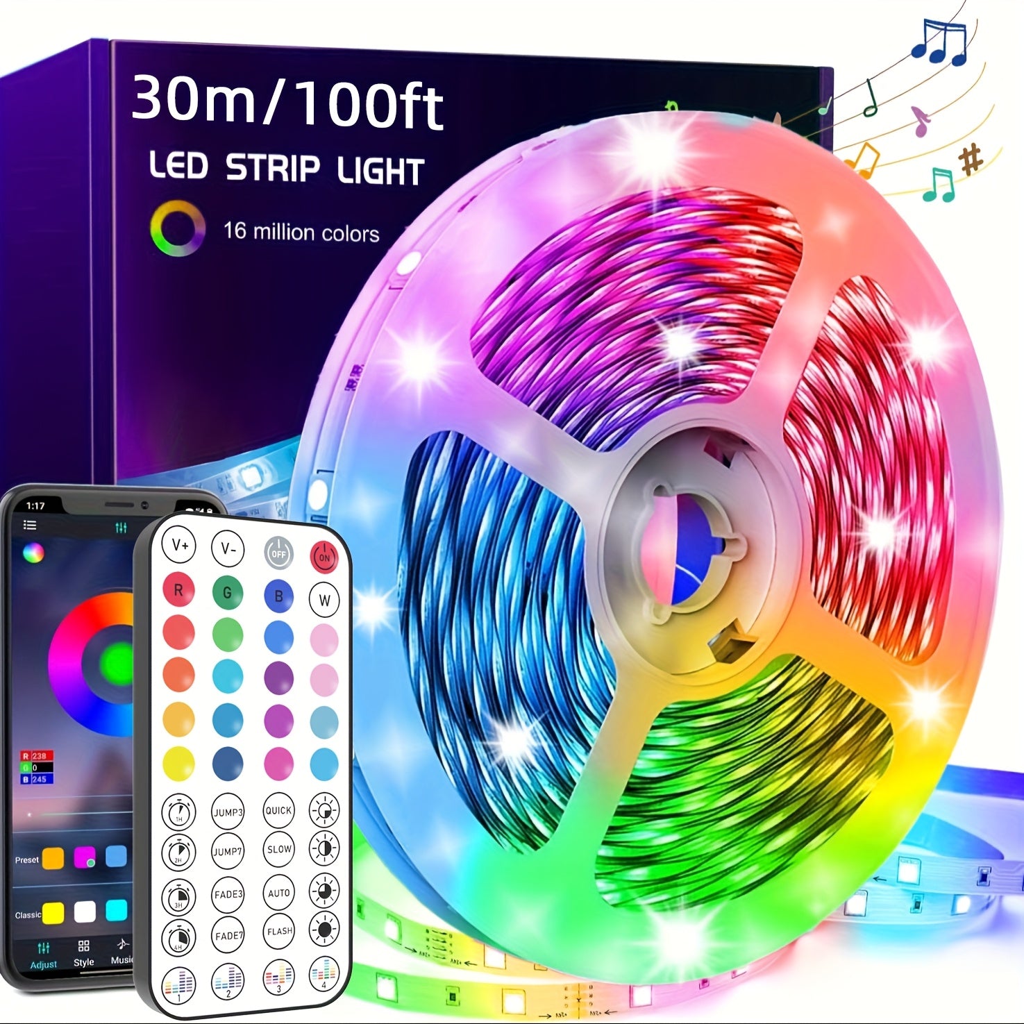 LED-strips med farveskift og musiksynkronisering