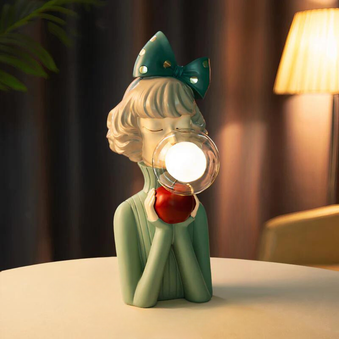 Bordlampe Pige Skulptur Harpiks Glas Lys