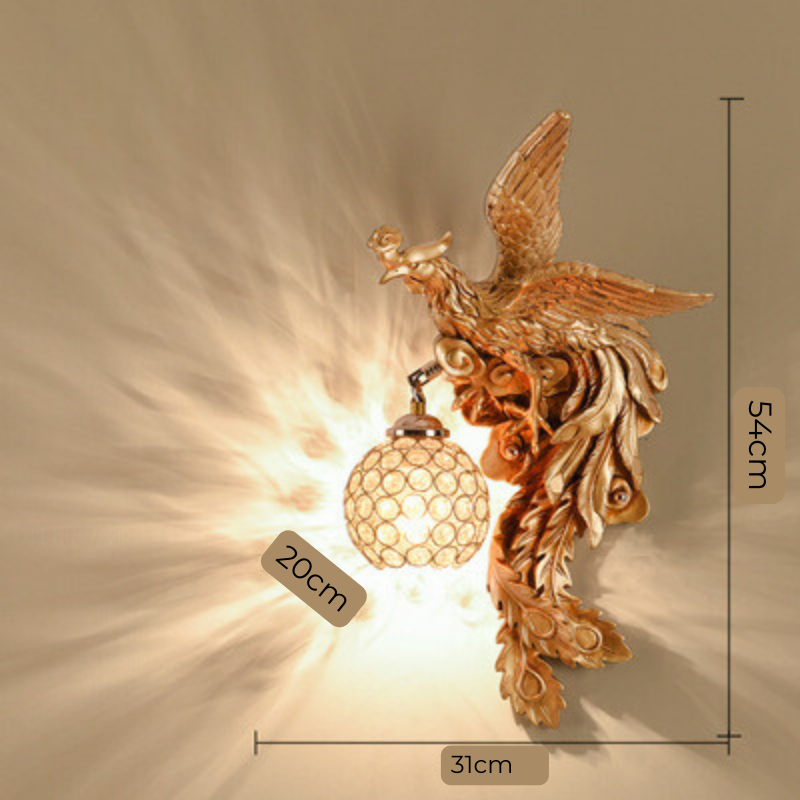 Radiant Ember Dragon and Phoenix Wall Light - Antique-Style Decorative Lamp for Living Room & Hallway