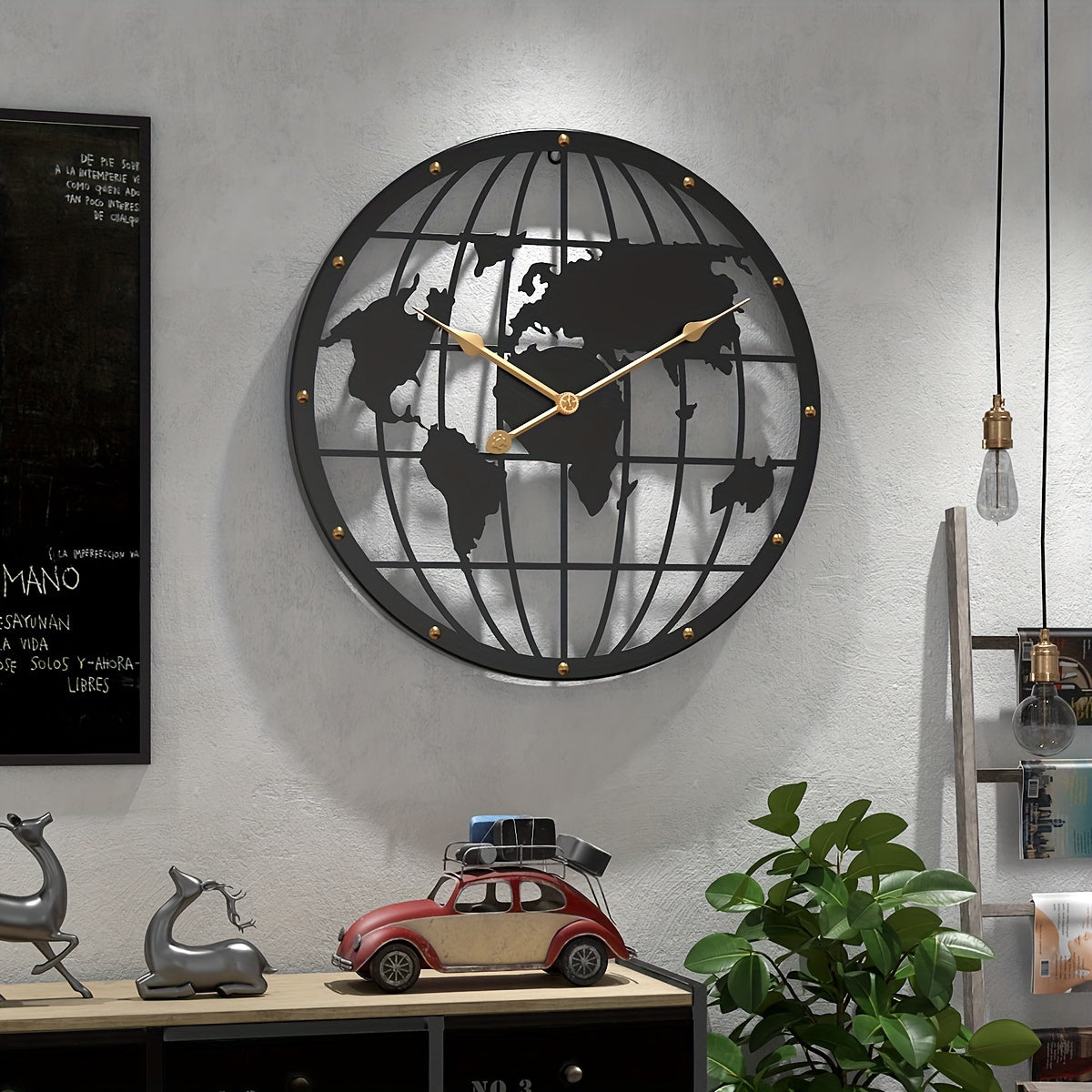 WorldTime - Silent 40cm Metal Clock with Golden Accents