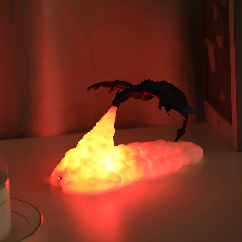 LED natlys drage flammelampe skulptur