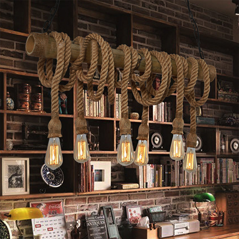 EcoCharm - Bamboo Adjustable Ceiling Light with Industrial Rope Design