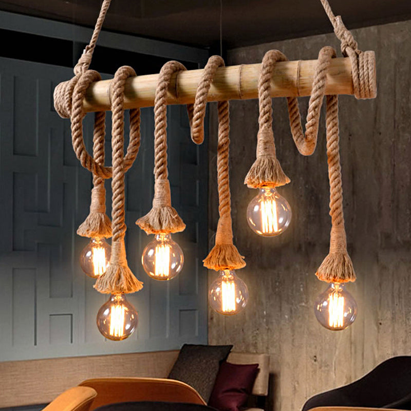 EcoCharm - Bamboo Adjustable Ceiling Light with Industrial Rope Design