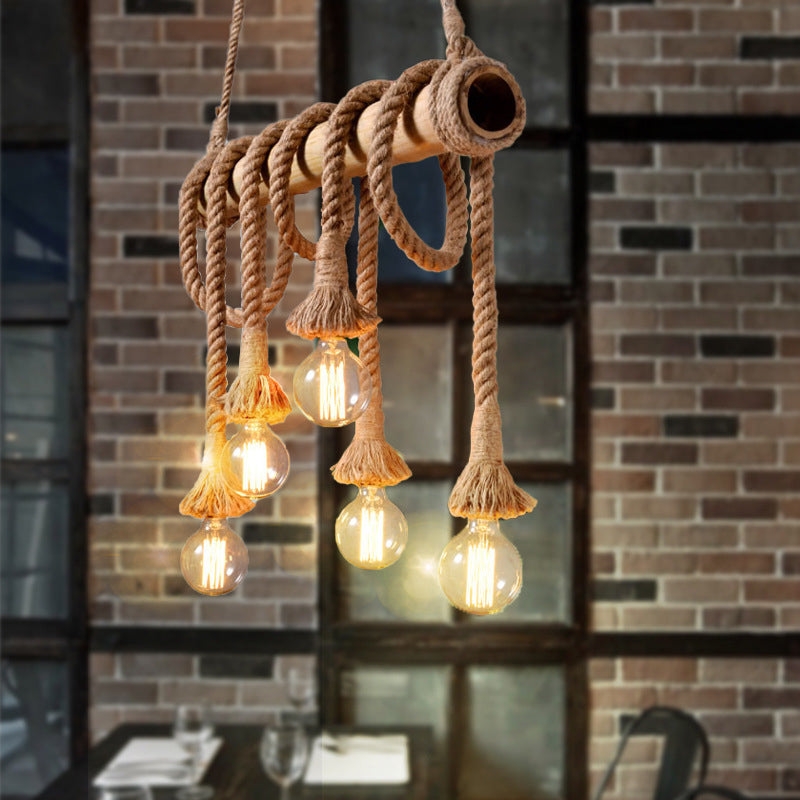 EcoCharm - Bamboo Adjustable Ceiling Light with Industrial Rope Design