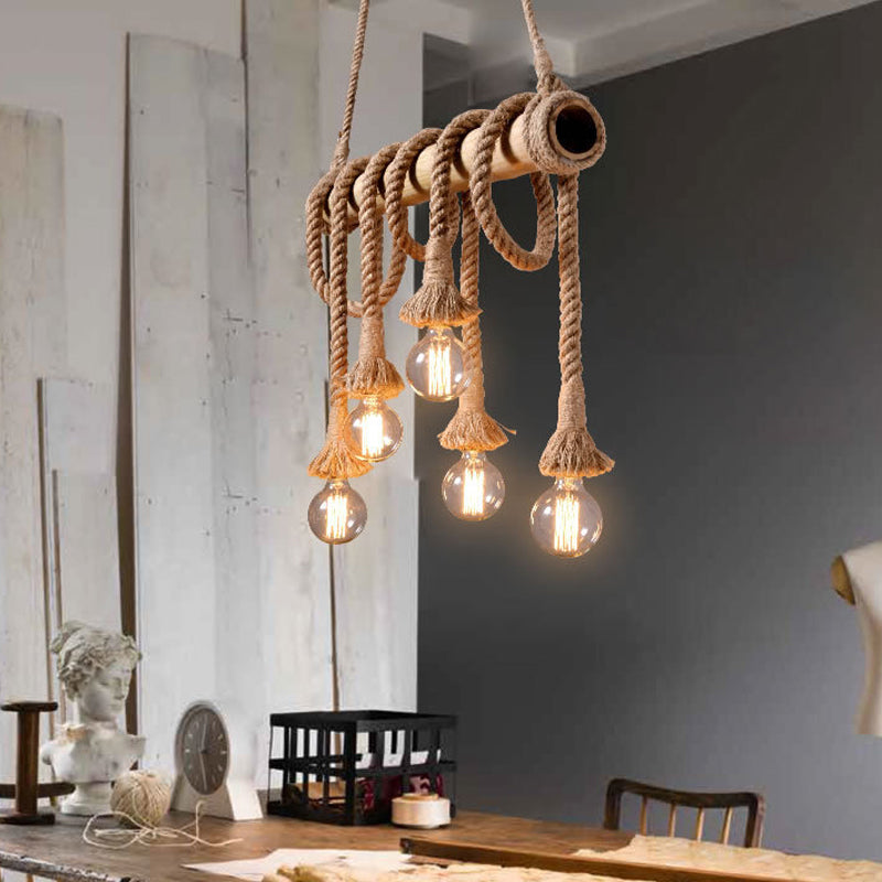 EcoCharm - Bamboo Adjustable Ceiling Light with Industrial Rope Design