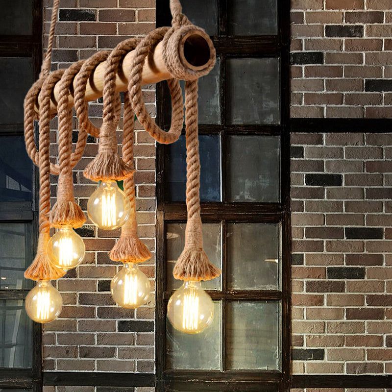 EcoCharm - Bamboo Adjustable Ceiling Light with Industrial Rope Design