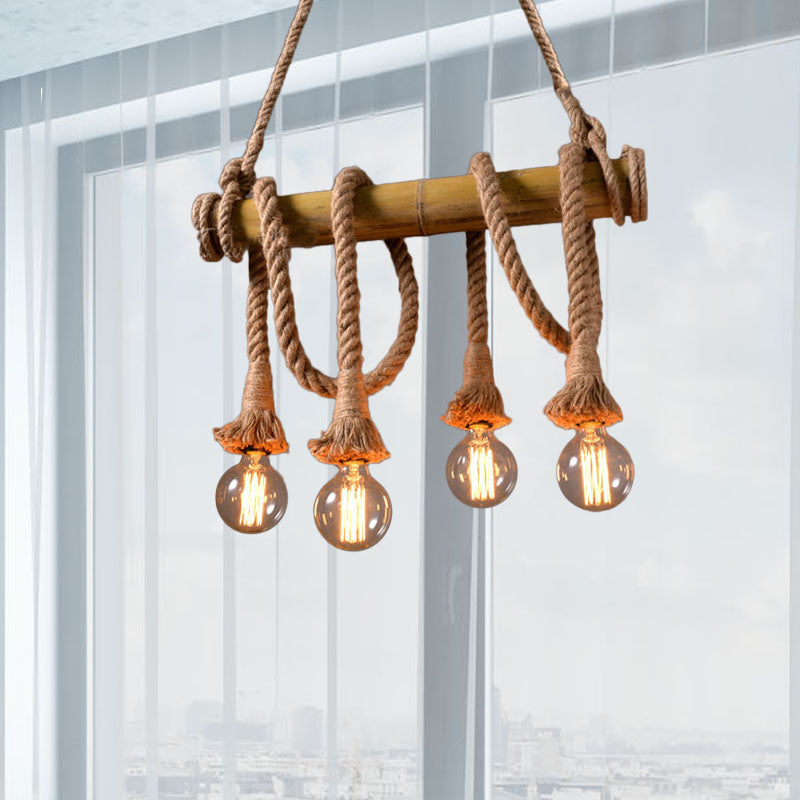 EcoCharm - Bamboo Adjustable Ceiling Light with Industrial Rope Design