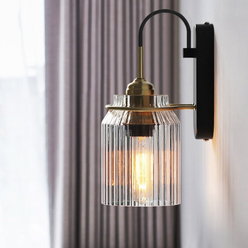 Luminous Heritage: Vintage Wall Lamp with Ribbed Glass Shade, Retro Lighting for Living Room & Hallway