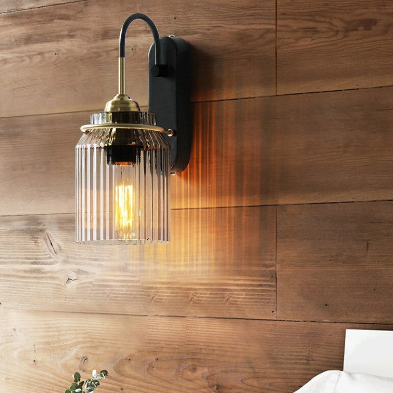 Luminous Heritage: Vintage Wall Lamp with Ribbed Glass Shade, Retro Lighting for Living Room & Hallway