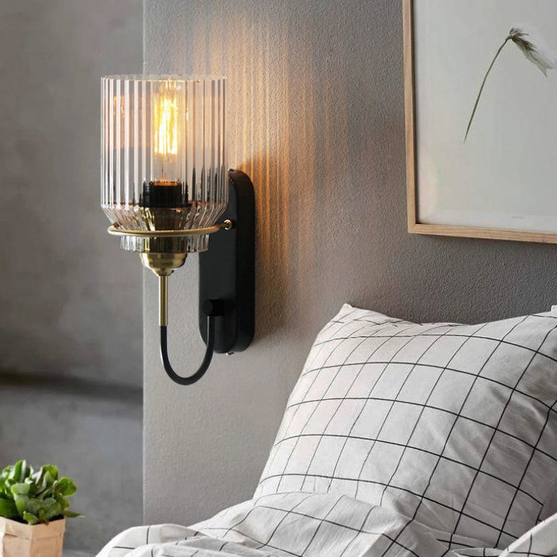 Luminous Heritage: Vintage Wall Lamp with Ribbed Glass Shade, Retro Lighting for Living Room & Hallway